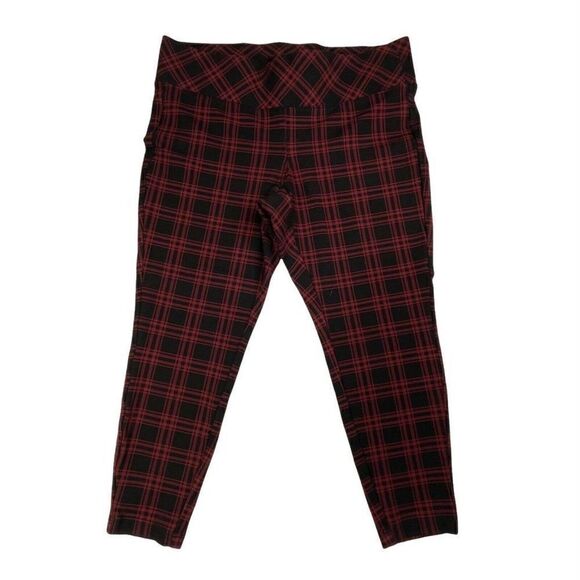 Torrid Plaid Ponte Slim Fix Pixie Pant Red Black - Picture 2 of 8